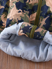 Boys Dinosaur Camo Hooded Jacket Windbreaker Outerwear
