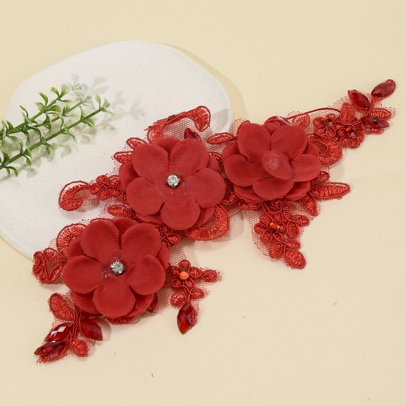 Red Flower Head Piece Rhinestone Bridal Hair Accessories