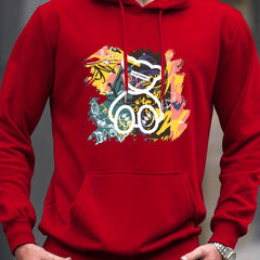 Cartoon Bear & Graffiti Print Hoodie for Men