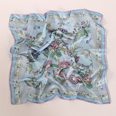 Butterfly Plant Flower Print Bandana Square Scarf Head Wrap Women Satin Necke