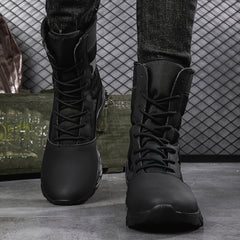 Men's Solid High Top Tactical Work Boots for Outdoor Hiking