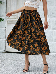 Floral Print Elastic Waist Vintage Skirt