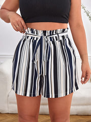 Women's Plus Stripe Print High Rise Shorts with Belt
