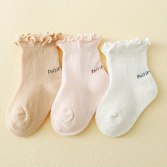 3 Pairs Ruffled Knit Crew Socks for Newborn Baby Boys and Girls