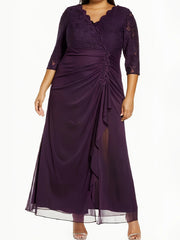 Lace Sleeve Drape Neck Party Dress
