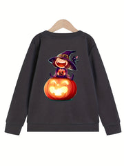 Witch & Pumpkin Girls' Sweatshirt Pullover Long Sleeve Top