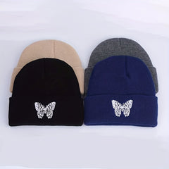 Butterfly Embroidery Beanie Unisex Warm Elastic Skull Cap