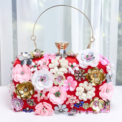 Stylish Red Beaded Clutch with Flowers