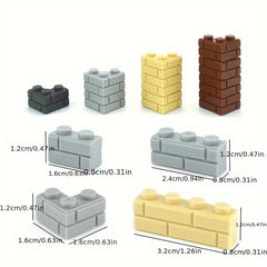 80pcs Mixed Small Grain 1x2 1 3 1 4 Right Angle Wall Bricks