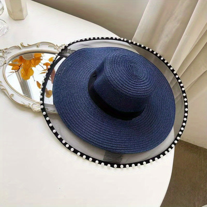 Mesh Brim Sun Hat Straw Floppy UV Protection Beach Hats for Women