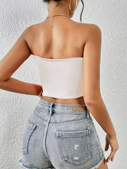 Women's Basic Solid Crop Tube Top Backless Sleeveless Top