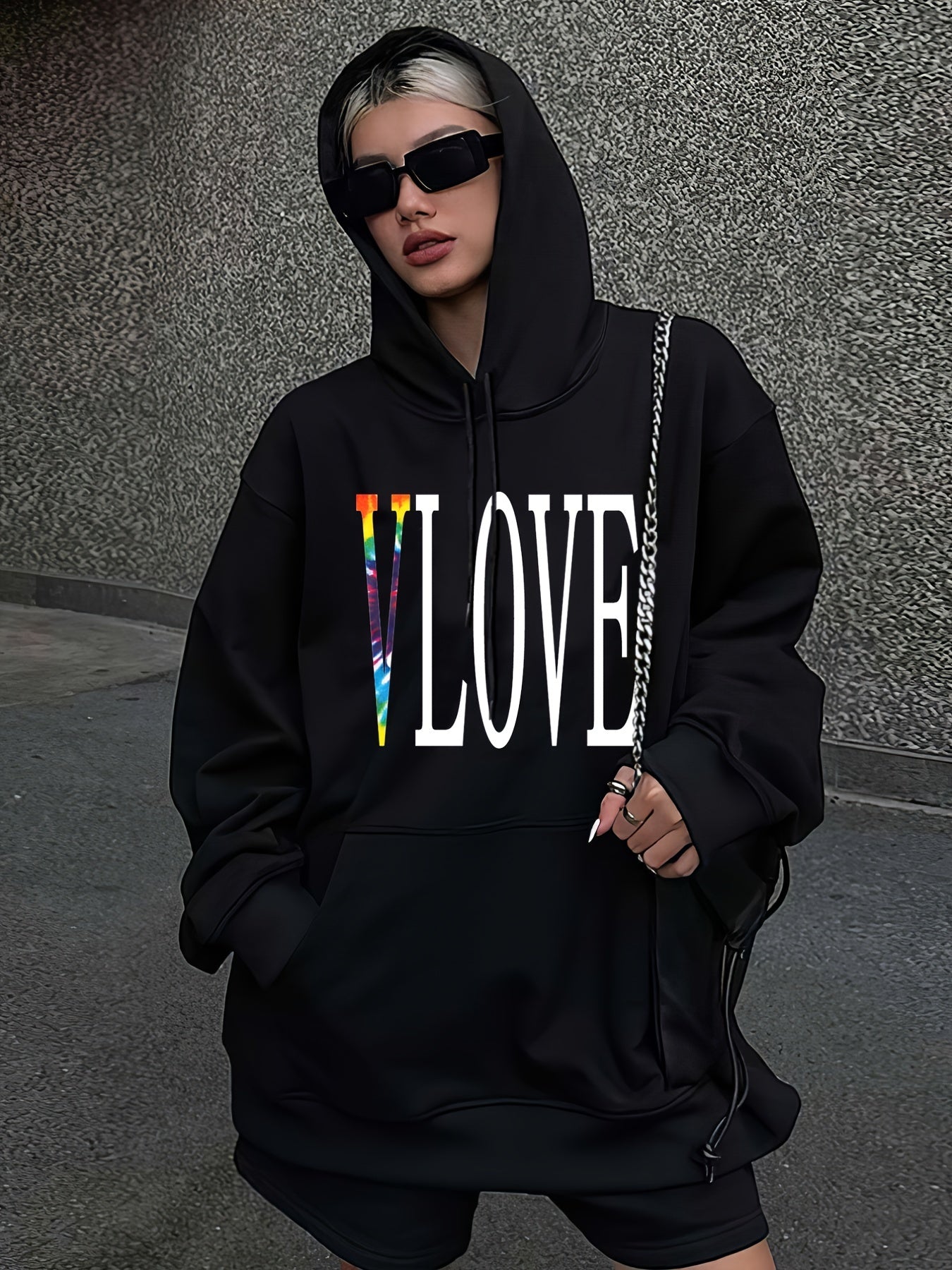 Love Letter Graphic Hooded Sweatshirt Pullover Casual Fleece Top