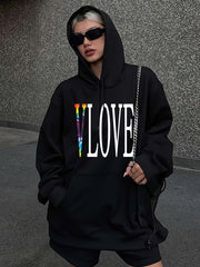Love Letter Graphic Hooded Sweatshirt Pullover Casual Fleece Top