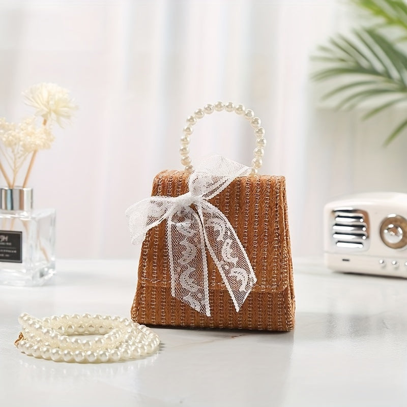 Straw Crossbody Bag with Faux Pearl Handle for Women