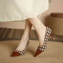 Houndstooth Stiletto Heels Pointed Toe Pumps