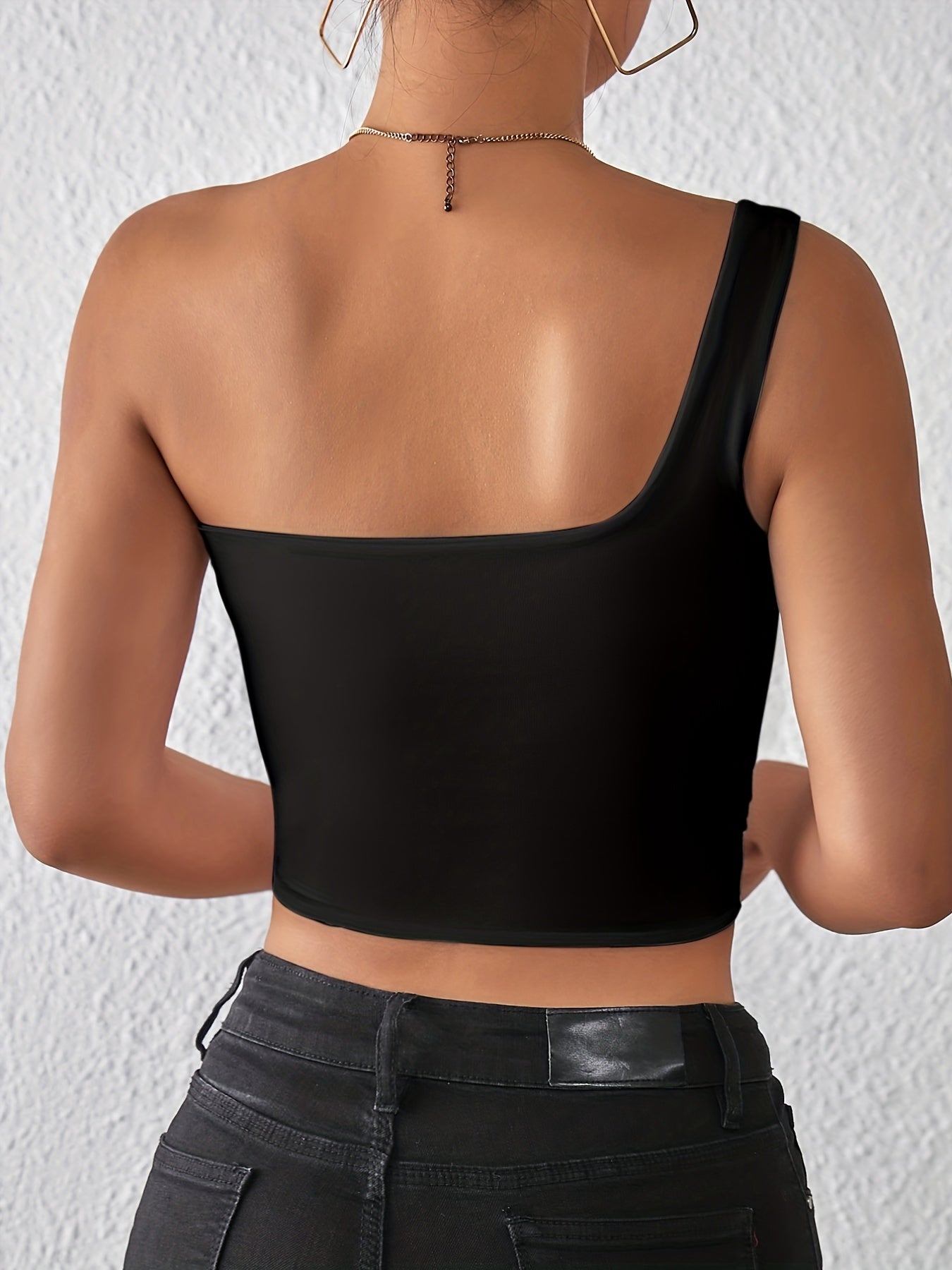 One Shoulder Crop Tank Top Sexy Sleeveless Backless Tank Top