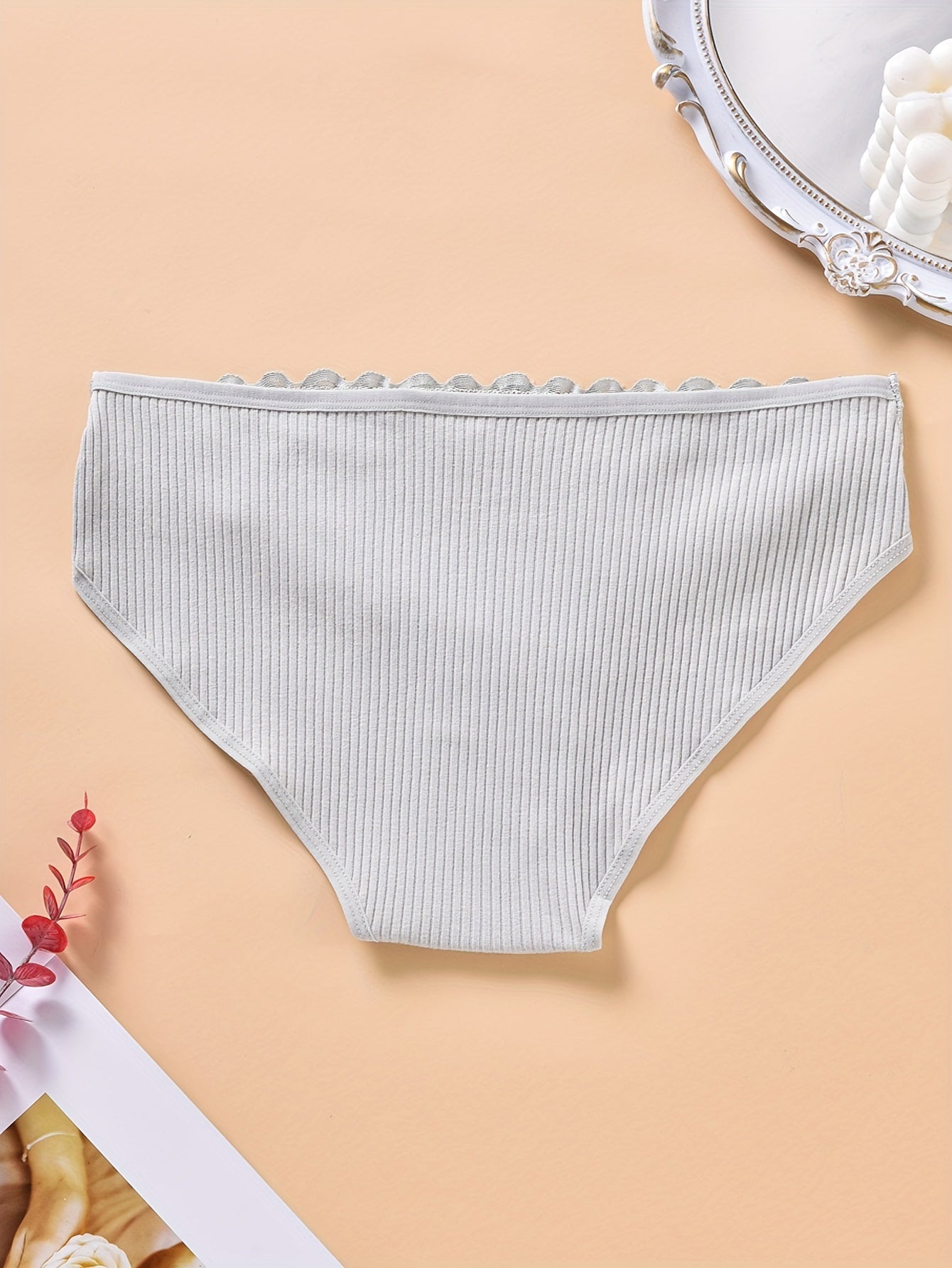 3 Pack Plus Size Ribbed Paisley Lace Briefs Set