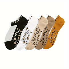 5 Pairs Leopard Print Mesh Socks Sheer Ankle Stockings Hosiery
