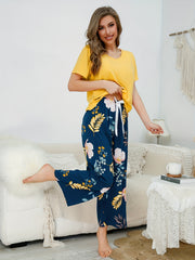 Floral Print Pajama Set Short Sleeve Top & Pants