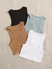 4ocs Women's Ribbed Racerback Cropped Sports Tank Top Round Neck