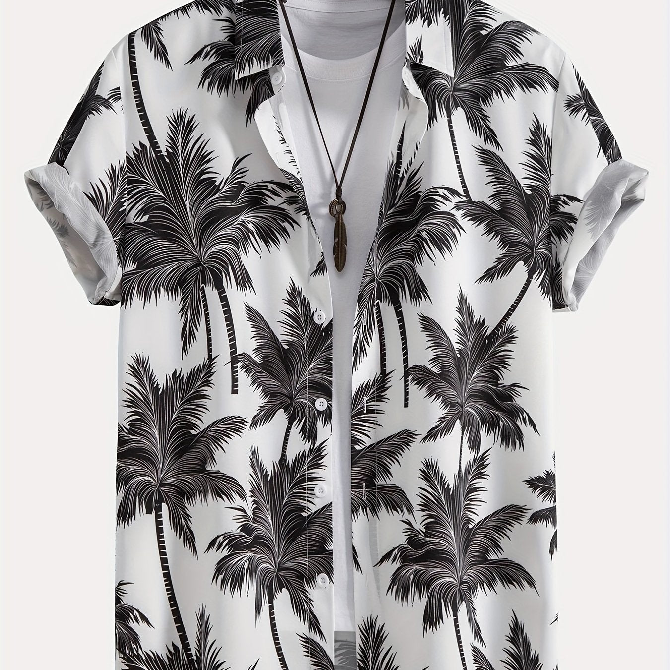 Men's Coconut Tree Print Hawaiian Shirt Summer Casual Button Up Shirt