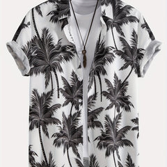 Men's Coconut Tree Print Hawaiian Shirt Summer Casual Button Up Shirt