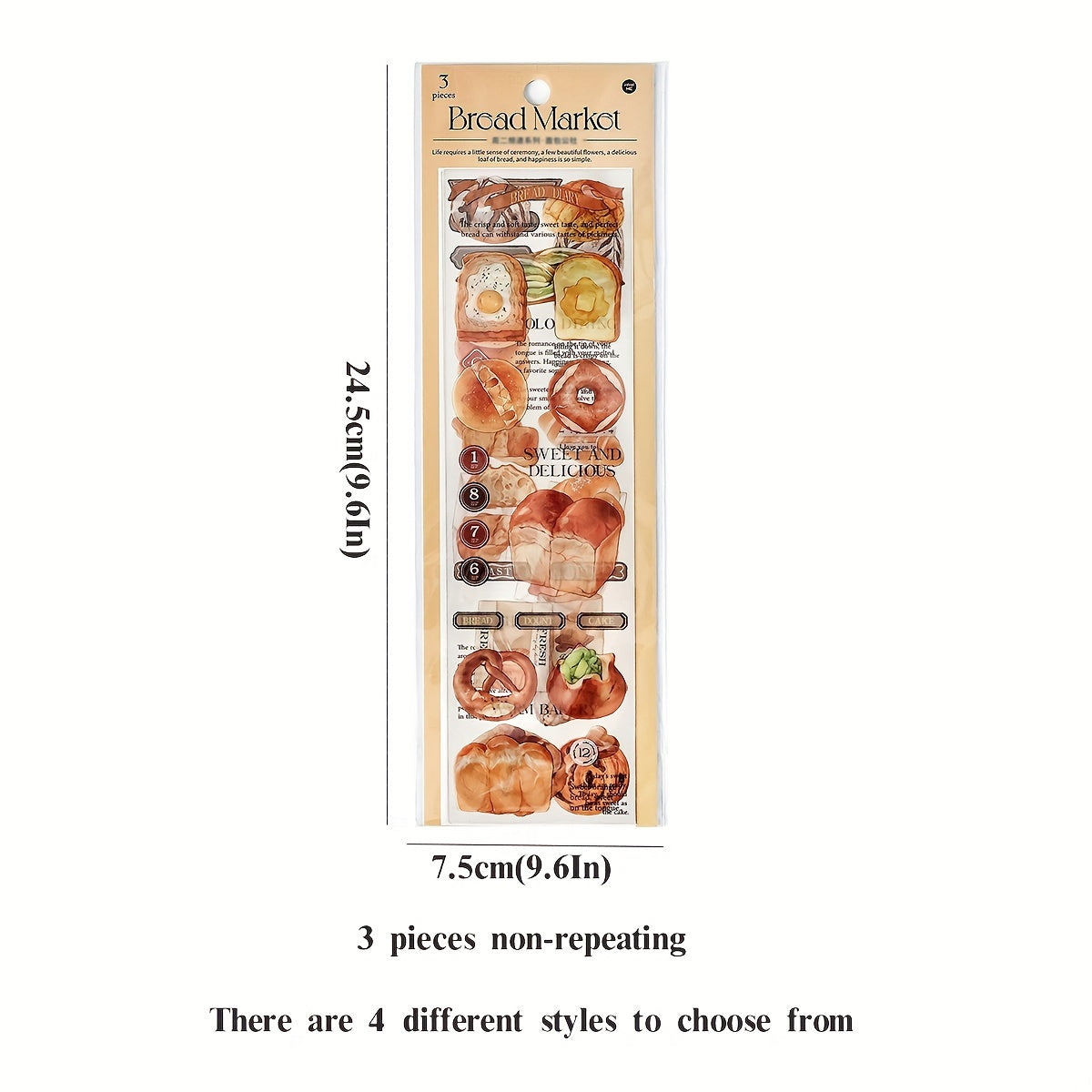 3pcs Long Strip Stickers for Dessert Coffee Journal Material