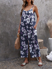 Tropical Print Cami Jumpsuit with Pockets