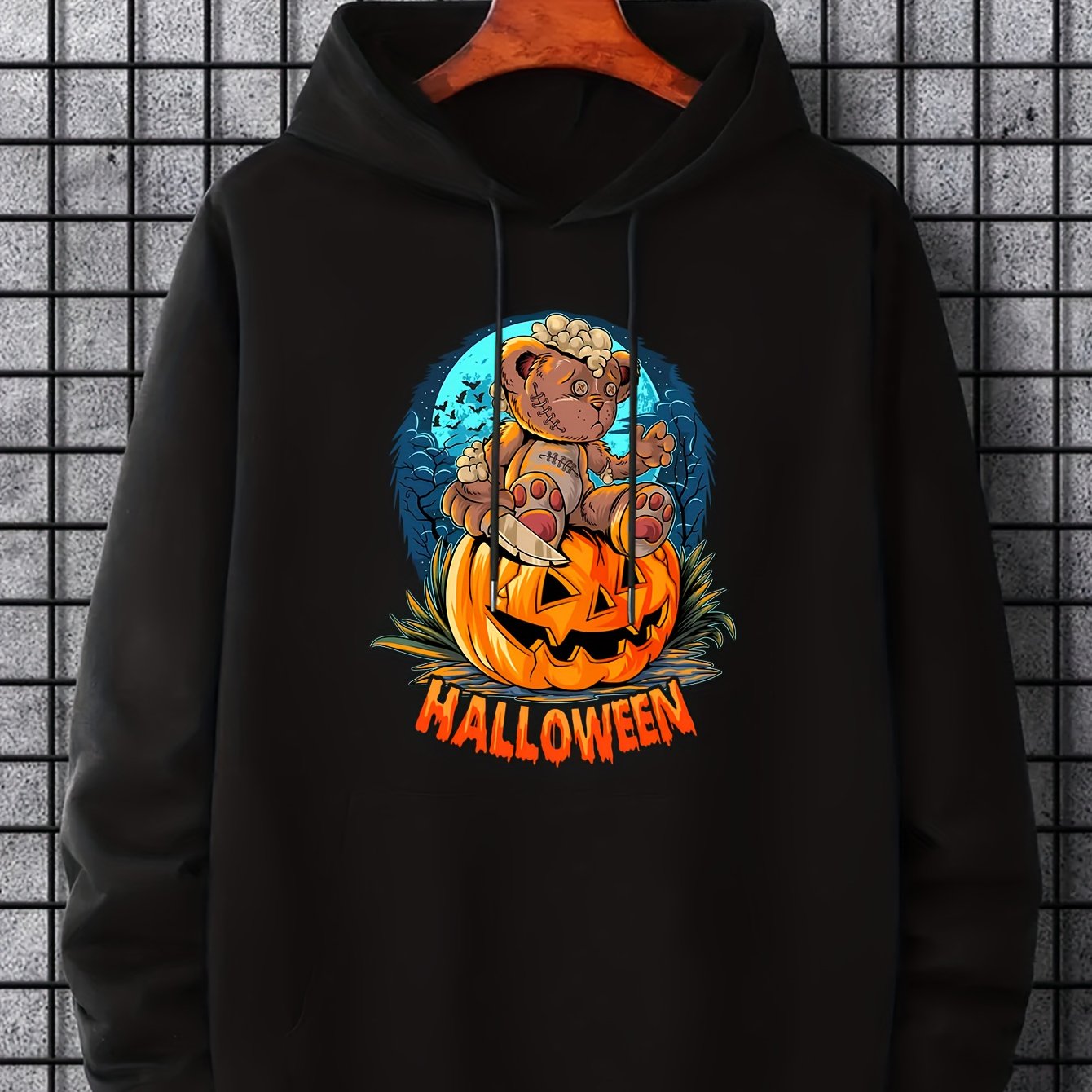 Men's Halloween Bear Graphic Hoodie Slightly Stretch Sweatshirt
