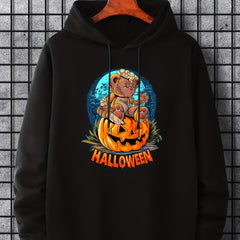 Men's Halloween Bear Graphic Hoodie Slightly Stretch Sweatshirt