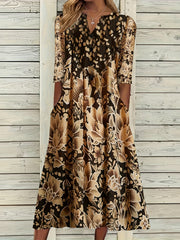 Floral & Dalmatian Print Long Sleeve Plus Size Casual Dress