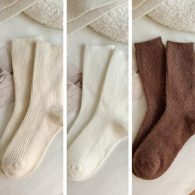 3 Pairs Women's Thick & Warm Winter Crew Socks Knit Style