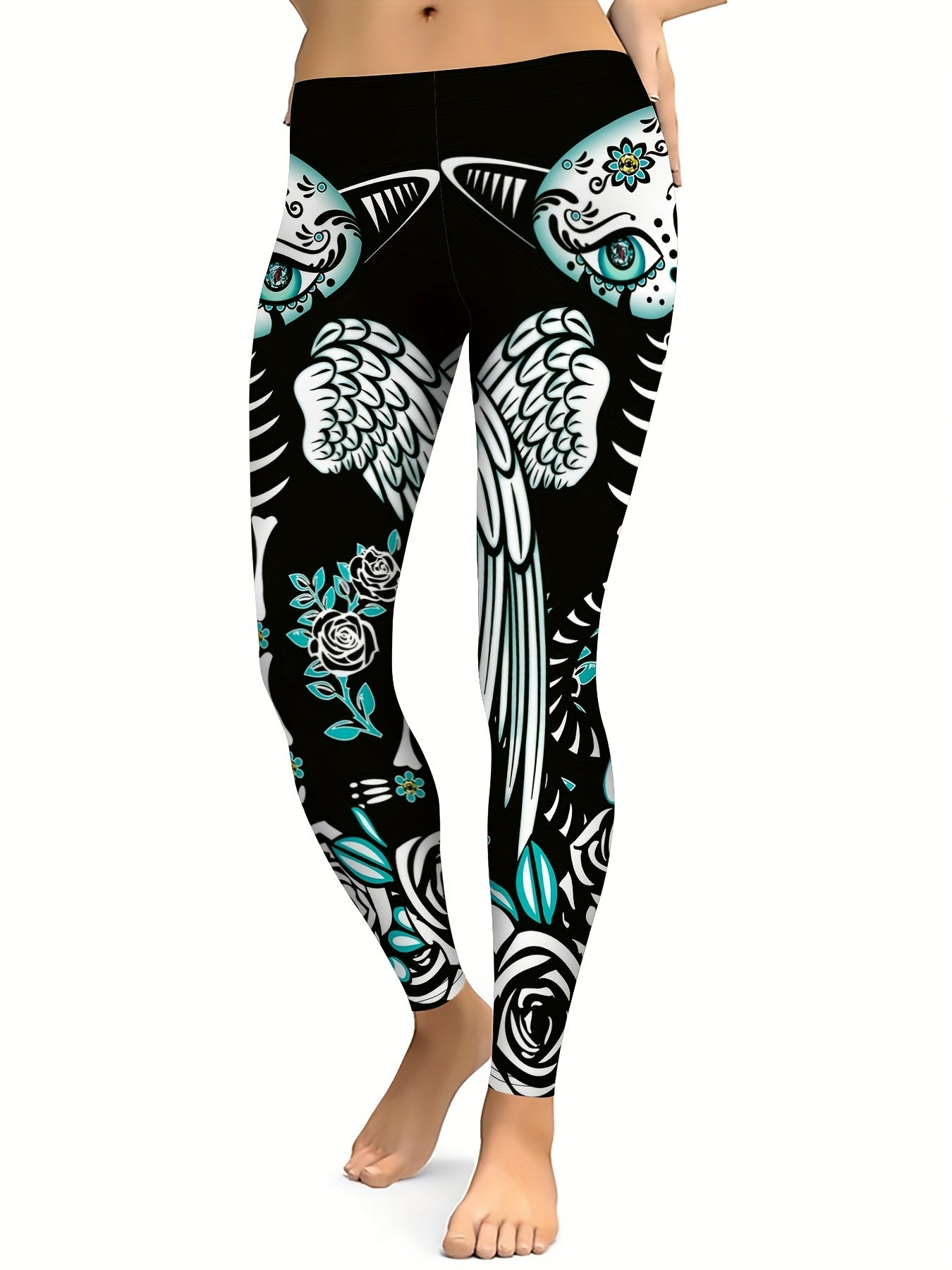Skull & Flower Yoga Pants High Stretch Leggings for Women