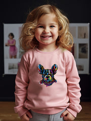 Girls Dog Pattern Crew Neck Sweatshirt for Spring Fall