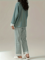 Bear Print Pajama Set Long Sleeve Crew Neck Top & Pants