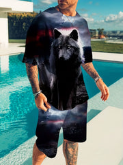Bear Pattern T-shirt & Shorts Set for Men, Summer Casual Outfit