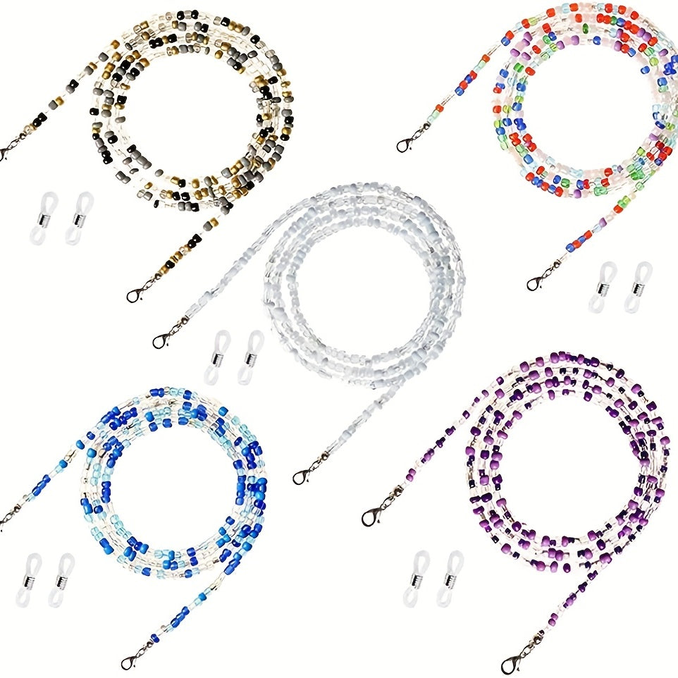 5pcs Beaded Glasses Chain Eyeglasses Lanyard Strap Face Covering Retainer
