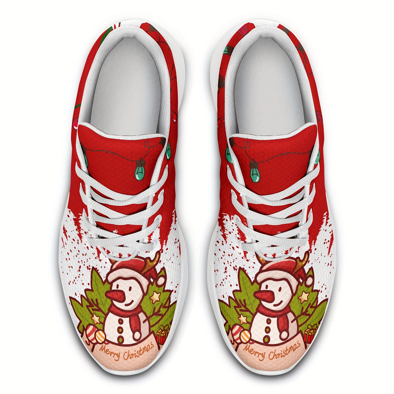 Christmas Snowman And Lantern Pattern Women's Outdoor Printed Sneakers