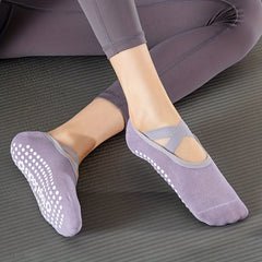 Non Slip Cross Strap Yoga Socks Silicone Padded Low Cut Sport Socks