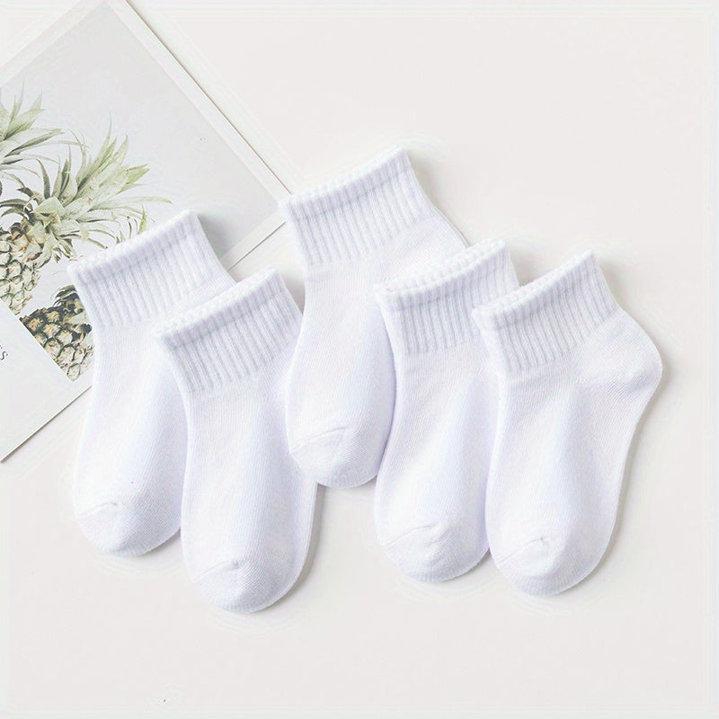 5 pairs Boys Plain Ankle Socks Breathable Comfortable Sport Socks For Kids