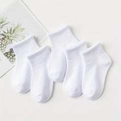5 pairs Boys Plain Ankle Socks Breathable Comfortable Sport Socks For Kids