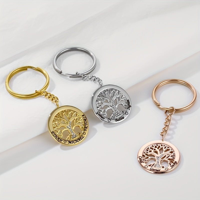 Personalized Tree Of Life Names Keychain with Birthday Stone