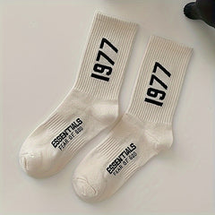 Men's Number Pattern Crew Socks Breathable Cotton Blend Casual Unisex Sock