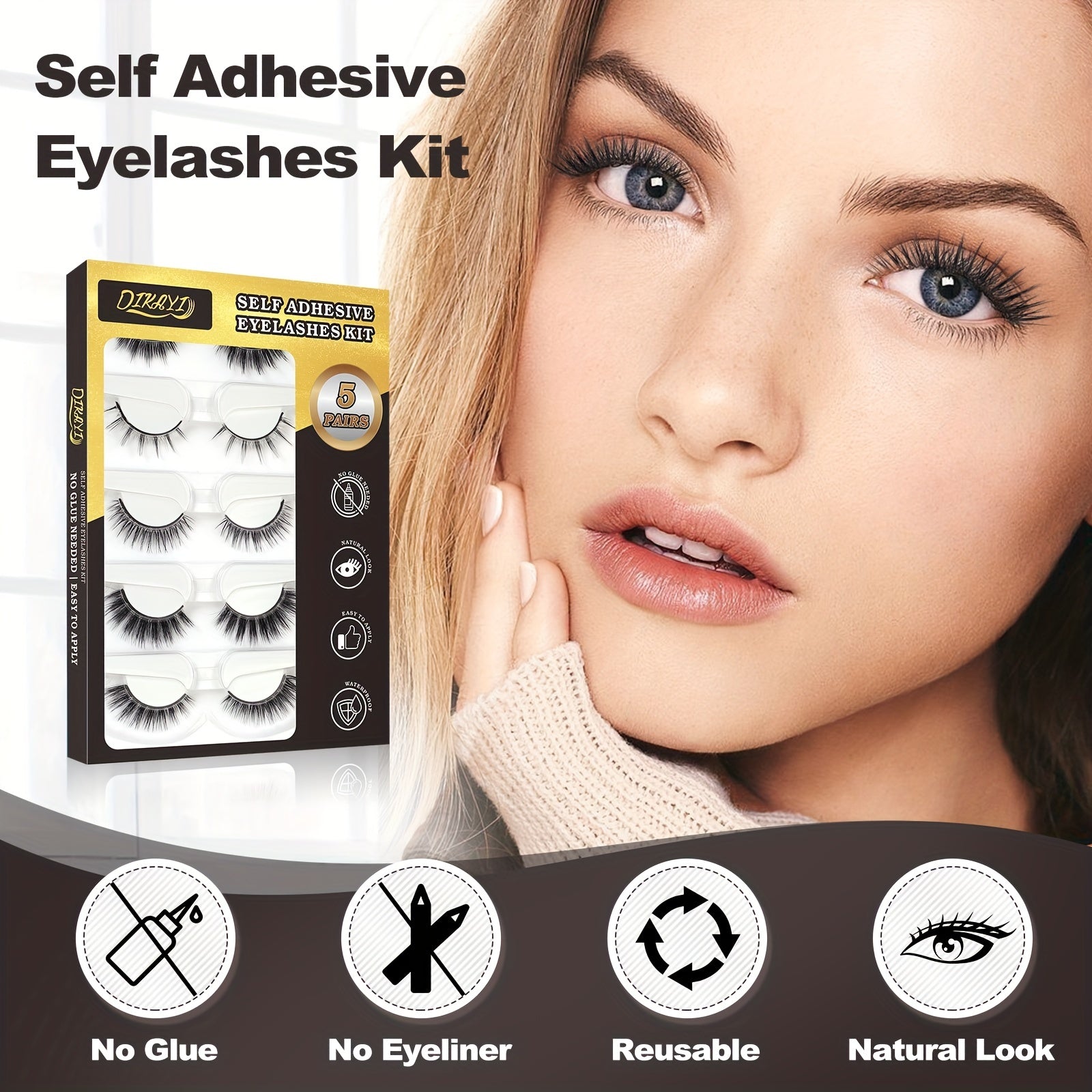 5 Pairs Reusable False Eyelashes Natural Soft Look with Tweezers No Glue Needed