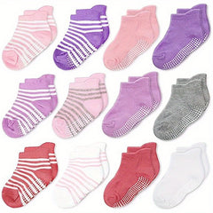 12 Pairs Non Slip Socks With Grippers Ankle Style for Kids