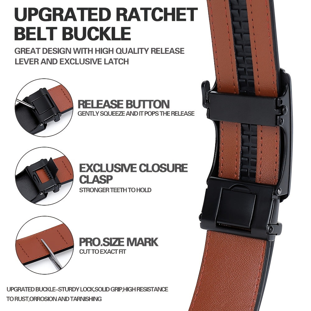 YOORAN Men's Ratchet Leather Belt 1.7" - Micro Adjustable Dress Belt