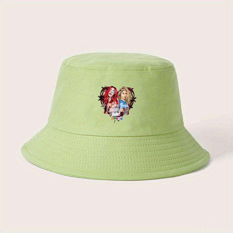 Y2K Cartoon Girl Print Bucket Hat Lightweight Sun Shade Fisherman for Women
