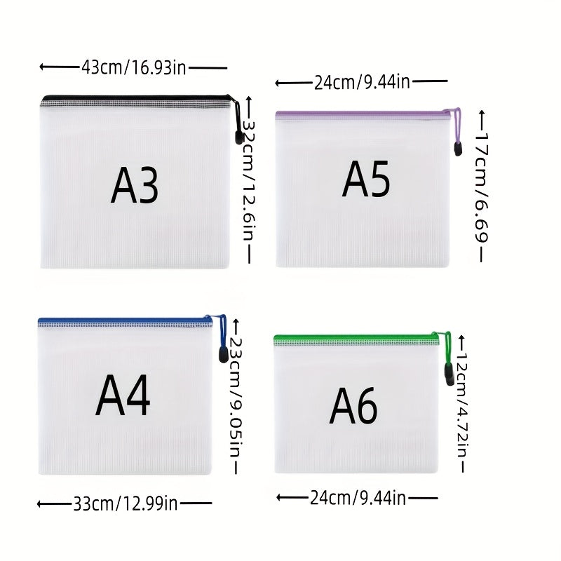 5pcs Waterproof Zipper Bags 5 Sizes 5 Colors Organizing School Supplies