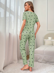 Heart Print Short Sleeve Pajama Set