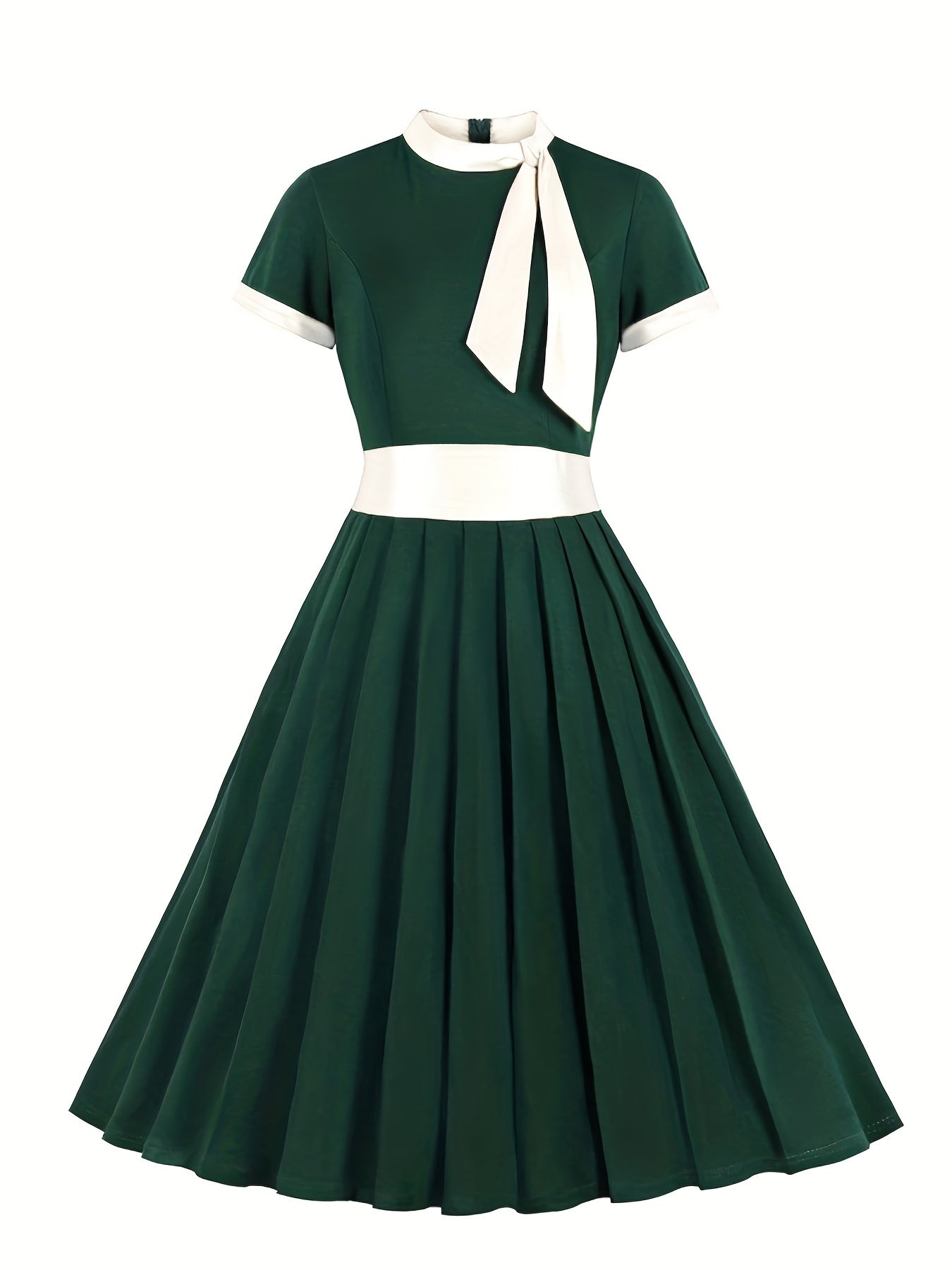 Plus-Size Colorblock Bow Knot Swing Dress